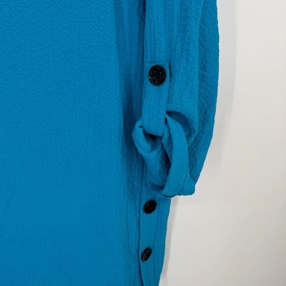 Ali Miles Womens Blue crinkle Tunic Top size large Button Detailing 3/4 sleeve - Picture 8 of 13